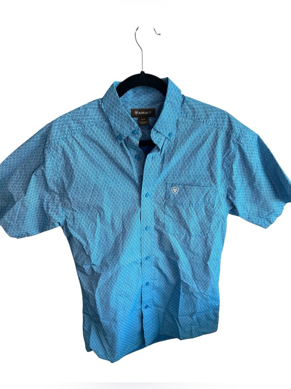 Ariat Men's Teal Geometric Western Short-Sleeve Button-Up Shirt Size Small